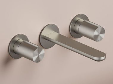 Grifo para lavabo de pared de acero inoxidable con 3 orificios con rosetas separadas GENT GT105T Hotbath