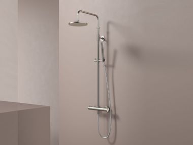 Wall-mounted thermostatic stainless steel shower panel with overhead shower GENT SDS33 Hotbath