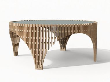 Low solid oak wood central coffee table with Fenix-NTM® top COLISÉE Ibride