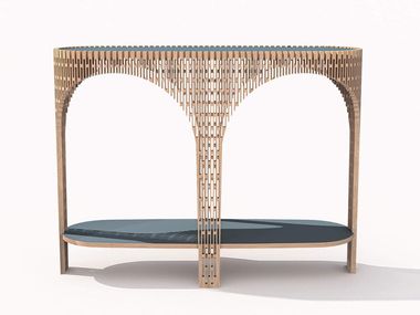 Consolle ovale con ripiani in rovere massello e con piano in Fenix-NTM® MASSIMO Ibride