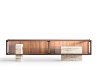Wood and glass sideboard with integrated lighting DUNE IVG Home Collection