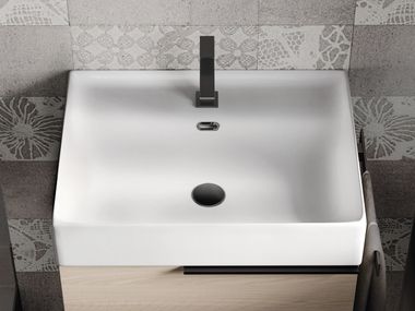 Rectangular countertop ceramic washbasin with overflow NYÙ 17 | Vanity unit Ideagroup