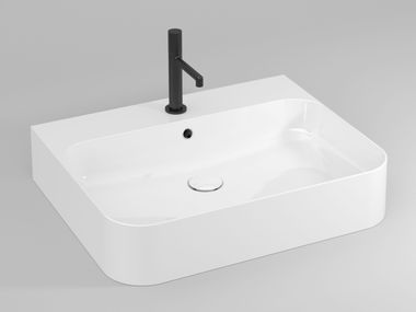 Rectangular countertop ceramic washbasin with overflow NYÙ 17 | Vanity unit Ideagroup