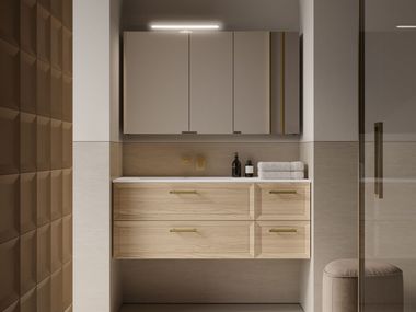 Mobile lavabo sospeso singolo in legno con specchio PROVENCE 06 Ideagroup