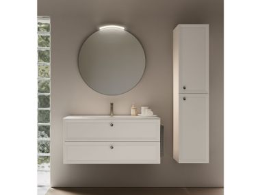 Mobile lavabo sospeso singolo in legno con specchio e lavabo integrato in cristallo acidato PROVENCE 07 Ideagroup