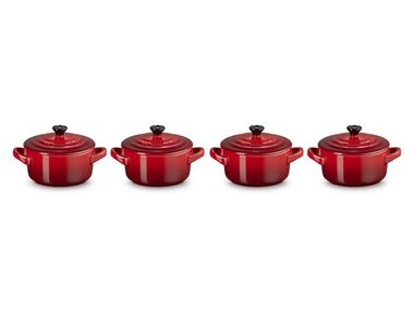 Töpf aus verglastem Feinsteinzeug LE CREUSET - MINI COCOTTE 10 SET Cerise In Stock