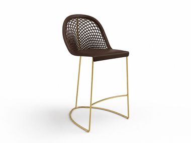 High tanned leather stool with back MIDJ - GUAPA In Stock