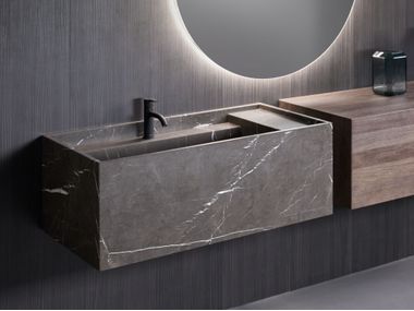 Wall-mounted rectangular marble washbasin SCALA Inbani