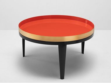 Tavolino rotondo basso in legno e ottone con vassoio DATA Incalmi