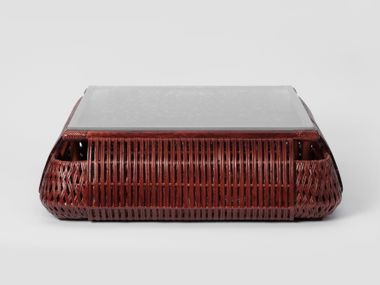 Square low rattan coffee table with storage space and crystal top KOYA Incalmi