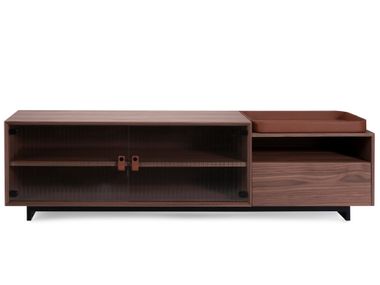 Mobile TV in legno impiallacciato con ante in vetro JEAN Duvivier Canapés