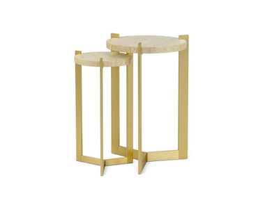 Round travertine and brass side table KAORY JOSÉ LEITE DE CASTRO