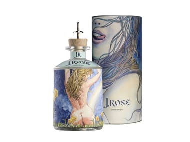 Bottiglia di gin con etichetta artigianale J.ROSE LONDON DRY GIN J.Rose
