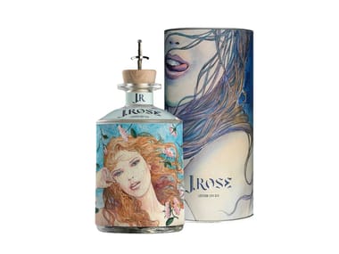 Bottiglia di gin con etichetta artigianale J.ROSE LONDON DRY GIN J.Rose