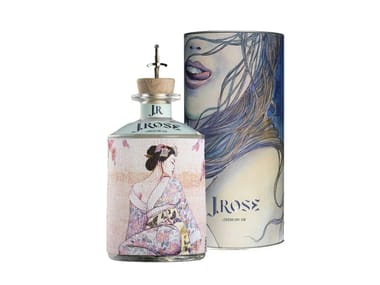 Bottiglia di gin con etichetta artigianale J.ROSE LONDON DRY GIN J.Rose