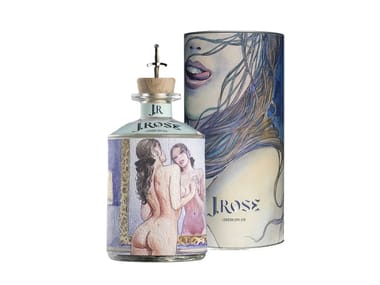 Bottiglia di gin con etichetta artigianale J.ROSE LONDON DRY GIN J.Rose