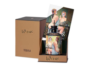 Box con bottiglia di tequila e fumetto LA 7 VIDAS TEQUILA J.Rose