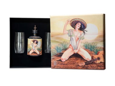 Box con bottiglia di tequila e bicchieri LA 7 VIDAS TEQUILA J.Rose