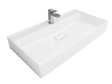Wall-mounted rectangular Fireclay washbasin SOLID Kaleseramik