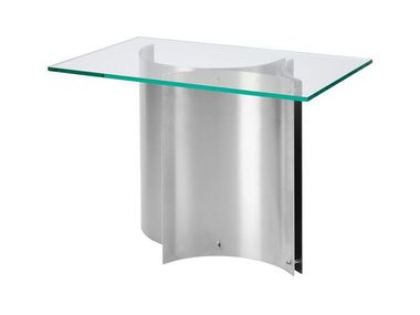 Rectangular side table in stainless steel and tempered glass. CURATED Kristina Dam Studio