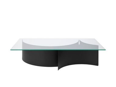 Living room coffee table in stainless steel and tempered glass. CURATED Kristina Dam Studio
