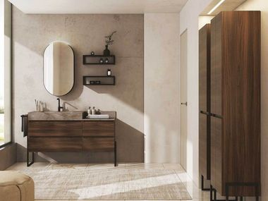 Floor-standing wooden vanity unit with integrated washbasin URBAN COMPONIBILE 01 LEGNOBAGNO