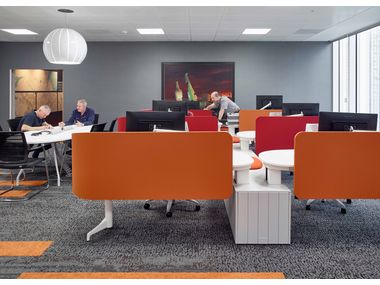 LOCALE Height-adjustable sectional office desk with shelves By Herman ...
