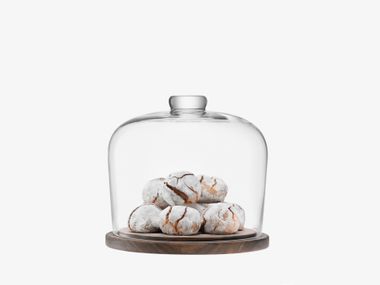 Wood and glass food cover CITY DOME & WALNUT BASE LSA