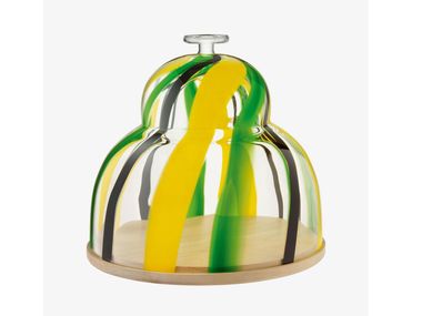 Blown glass food cover with ash top - Ø30cm FOLK DOME & ASH BASE LSA