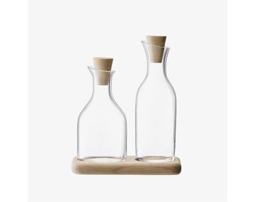 Set olio e aceto in vetro soffiato SERVE OIL & VINEGAR SET & OAK BASE LSA