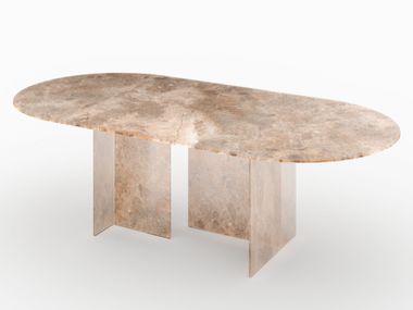 Oval table in beige marble-effect glass MAGNA GRECIA La Gala Home