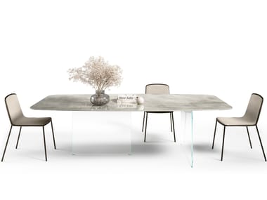 Barrel-shaped table with glass base and marble-effect XGlass top AIR SLIM - 2195X