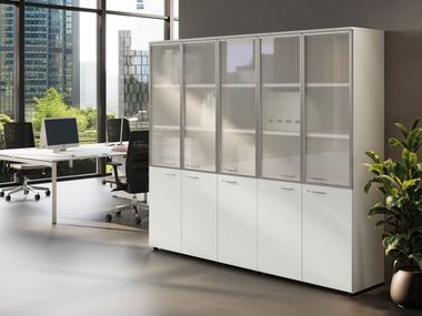 Tall wood and glass office storage unit with hinged doors CONTENITORI UNIVERSALI EVO Las Mobili