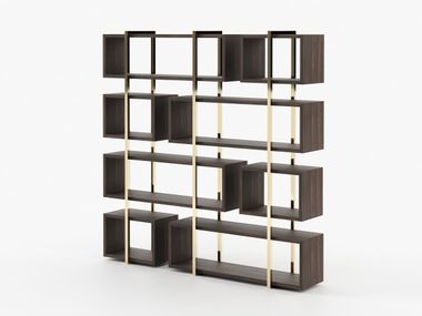 Open double-sided stainless steel and wood bookcase PRAGA Laskasas