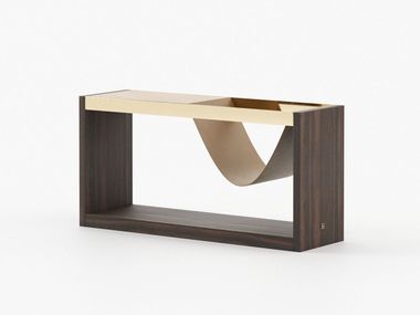 Stainless steel and wood coffee table with integrated magazine rack RYAN Laskasas