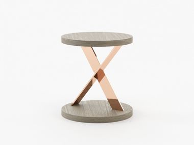 Round stainless steel and wood coffee table SALLY Laskasas