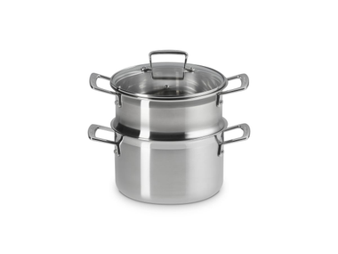 Tall stainless-steel casserole with steamer insert CASSEROLE Le Creuset