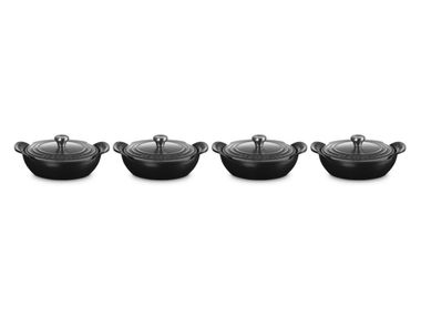 Set of 4 mini cast iron pans with lids GOURMAND Le Creuset