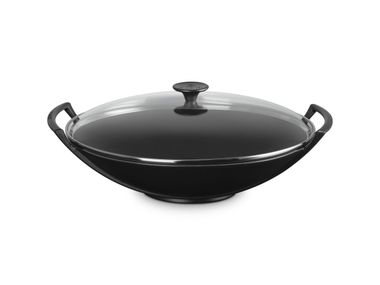 Glazed cast iron wok with lid WOK WITH GLASS LID Le Creuset