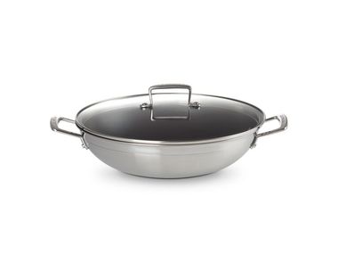 Non-stick aluminum wok with lid WOK CON COPERCHIO IN VETRO Le Creuset