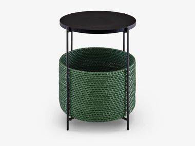Round steel and wood coffee table with storage space CESTINO Ligne Roset