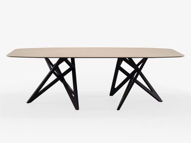Barrel-shaped table with travertine-effect porcelain stoneware top ENNÉA Ligne Roset
