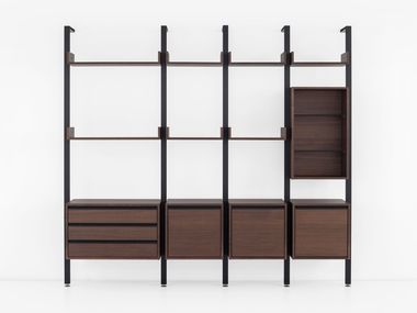 Open sectional aluminium and wood bookcase ML 80 Ligne Roset