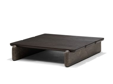 Square low wooden and Dark Emperador marble coffee table FORMA Linteloo
