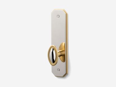 Brass door knob on backplate DUET Lo & Co Interiors