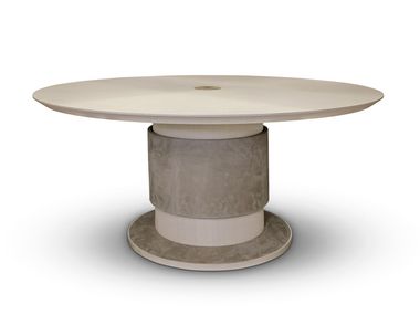 Round table in bleached ash with nubuck leather details BALMORAL ESSENCE Ludovica Mascheroni