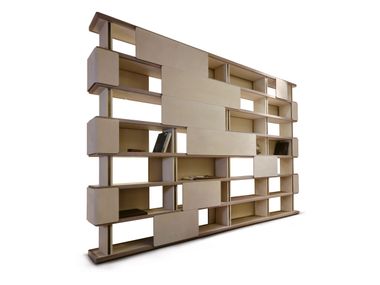 Bookcase in Canaletto walnut with nubuck inserts BIBLIOTHECA Ludovica Mascheroni