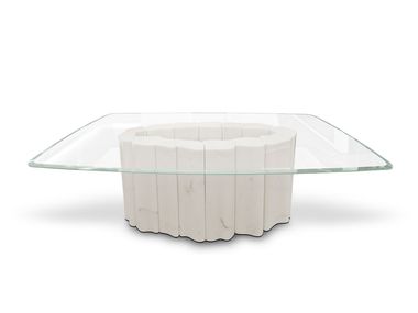 Mesa em vidro com base central em mármore BUONARROTI Ludovica Mascheroni