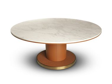 Round table in leather with Brazilian quartzite top GLOBO Ludovica Mascheroni