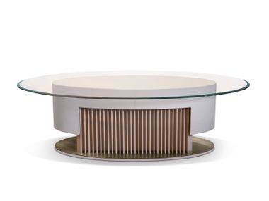 Round table with glass top and leather upholstery MERAVIGLI Ludovica Mascheroni